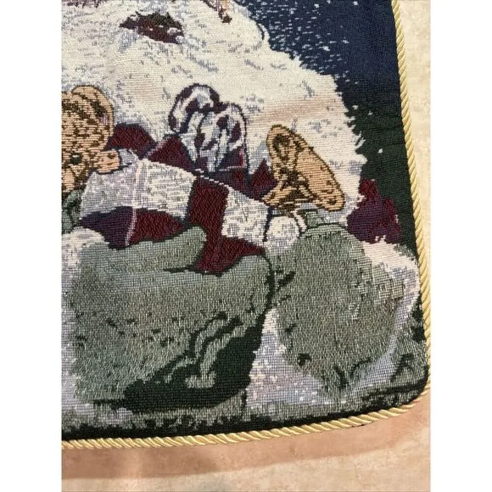 Vintage Christmas Tapestry 15x15 Pillow Cover‎ Sham Santa Teddy Bear Presents